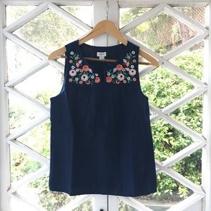 J.Crew Sleeveless Embroidered Tie-Neck Top